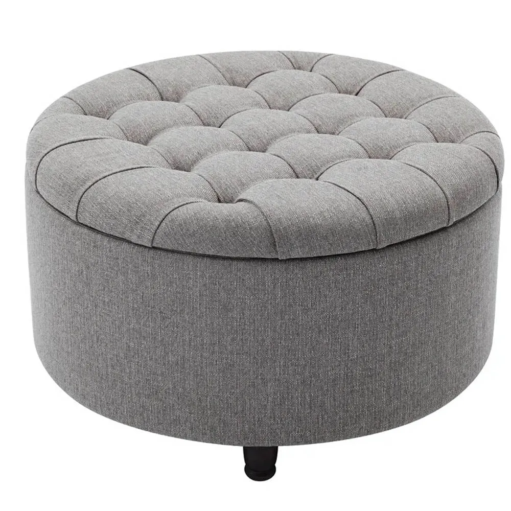 Grey Round-Shaped Premium Quality Storage Ottoman