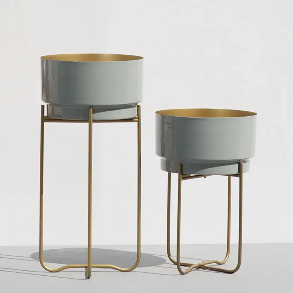 Grey Shine Metal Pots (Set of 2)