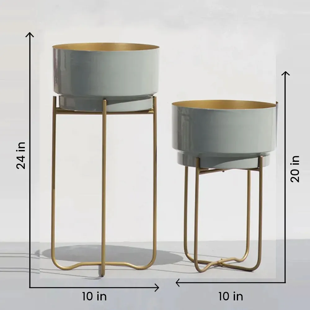 Grey Shine Metal Pots (Set of 2)