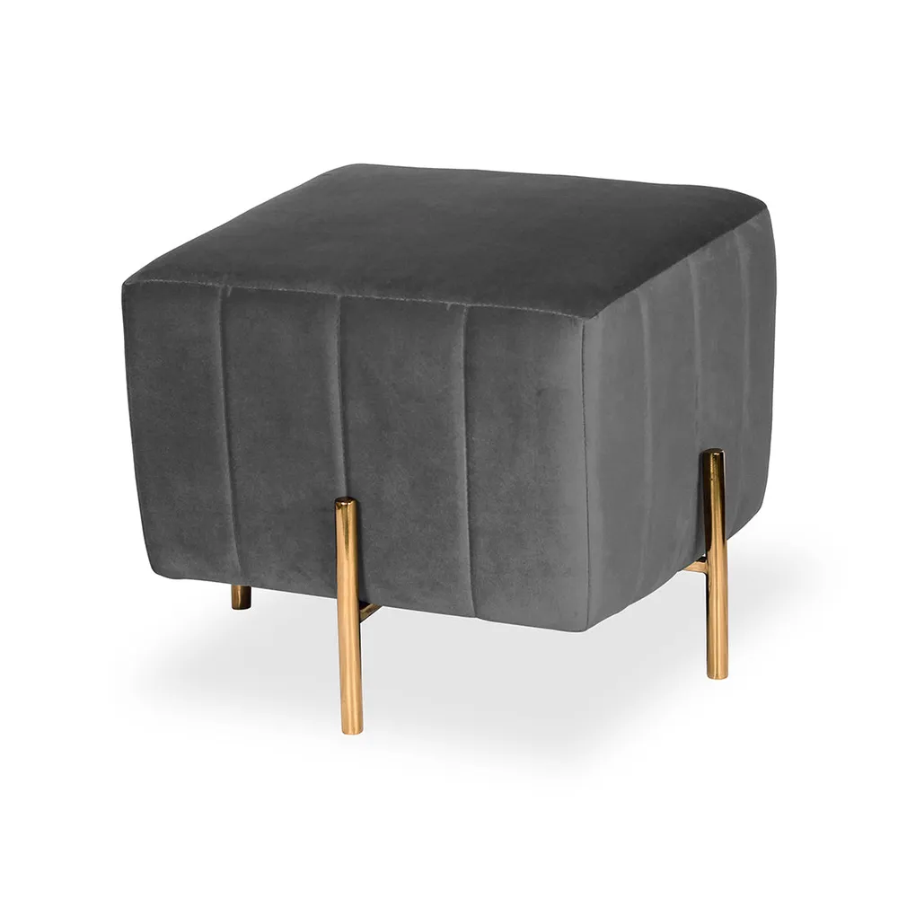 Grey Square Ottoman/Pouffe With Golden Legs