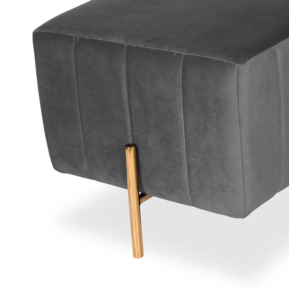 Grey Square Ottoman/Pouffe With Golden Legs