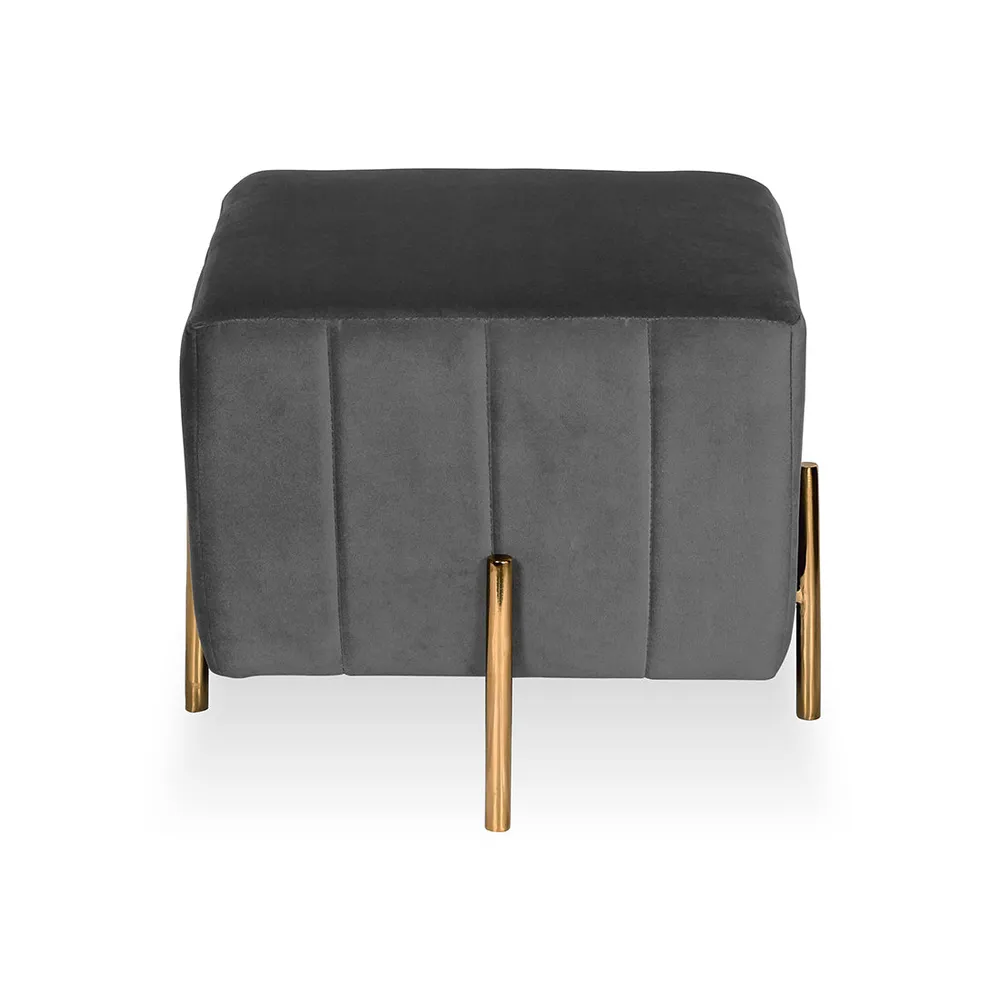 Grey Square Ottoman/Pouffe With Golden Legs