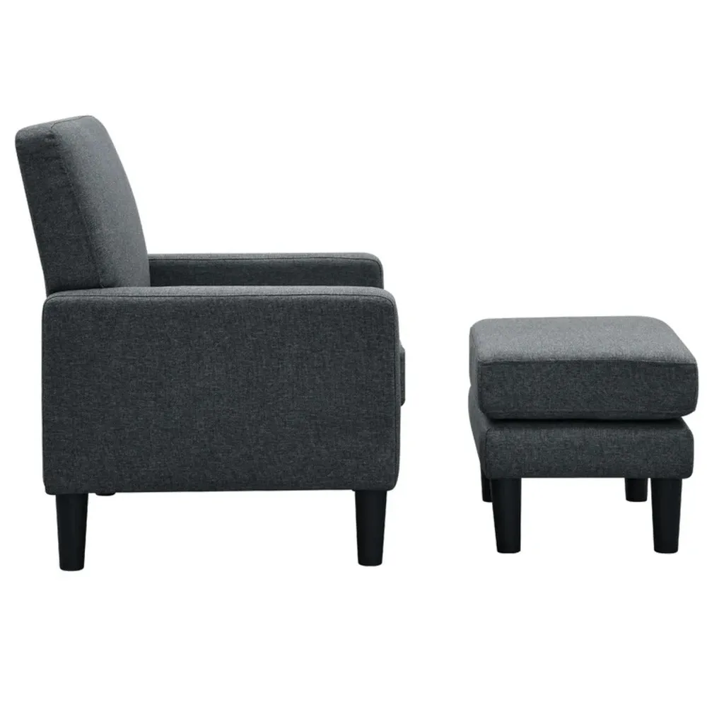 Grey Standard Velvet Chair With Ottoman