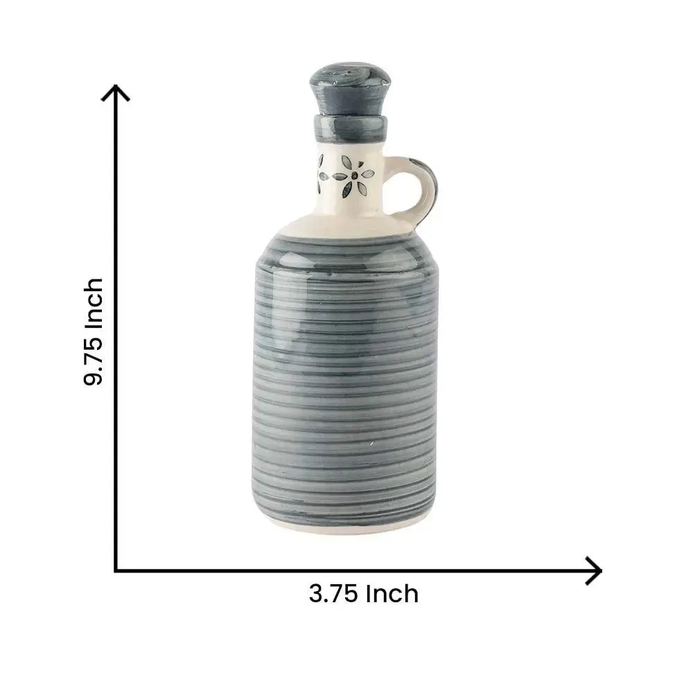 Grey Traditional Motif Handpainted Ceramic Oil Dispenser