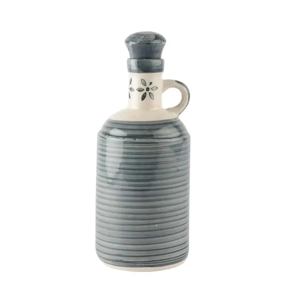 Grey Traditional Motif Handpainted Ceramic Oil Dispenser