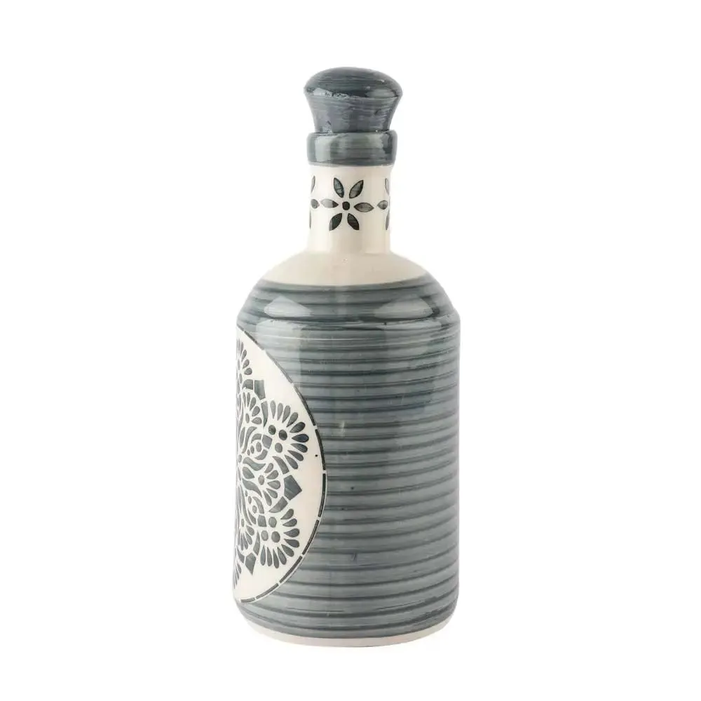 Grey Traditional Motif Handpainted Ceramic Oil Dispenser