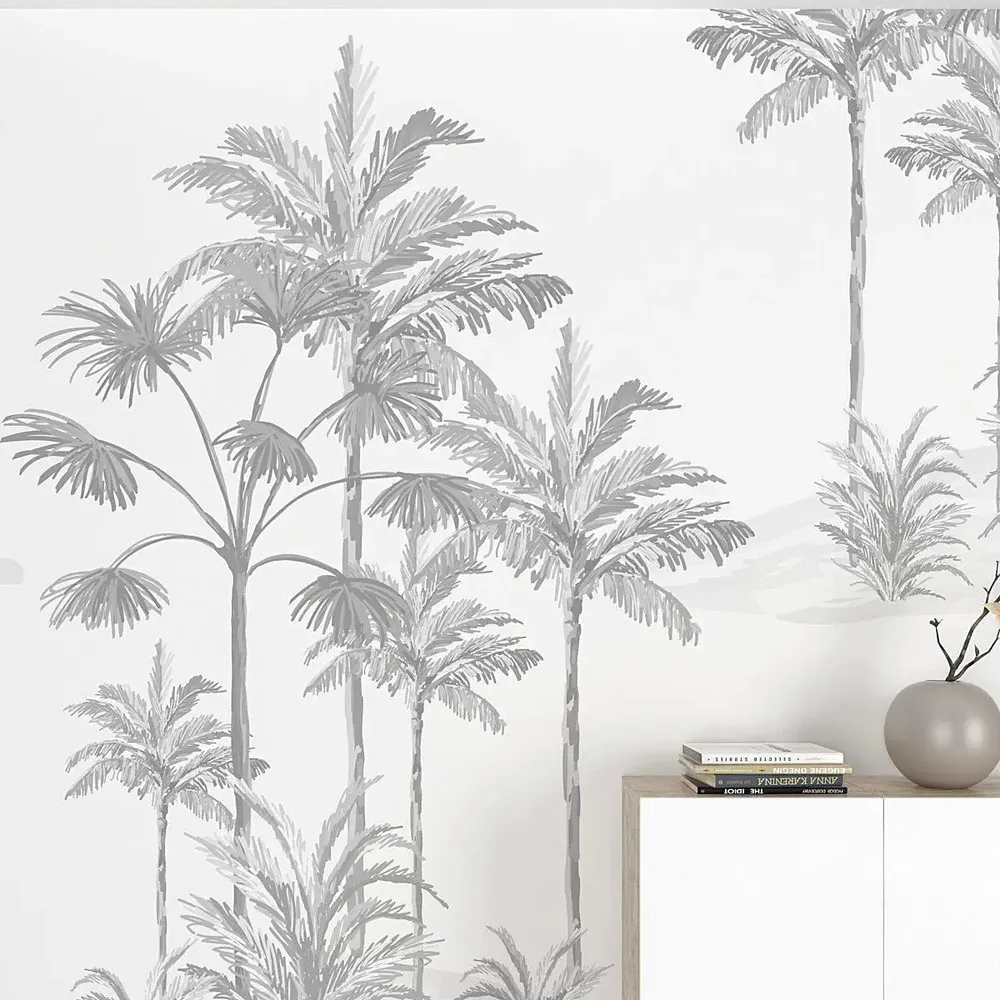 Grey Tropical Trees Self Adhesive Wall Paper