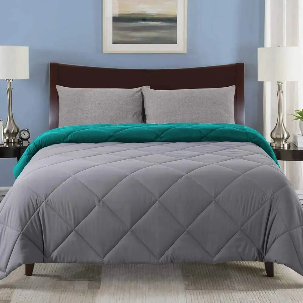 Grey & Turquoise Quilted Double Bed Comforter