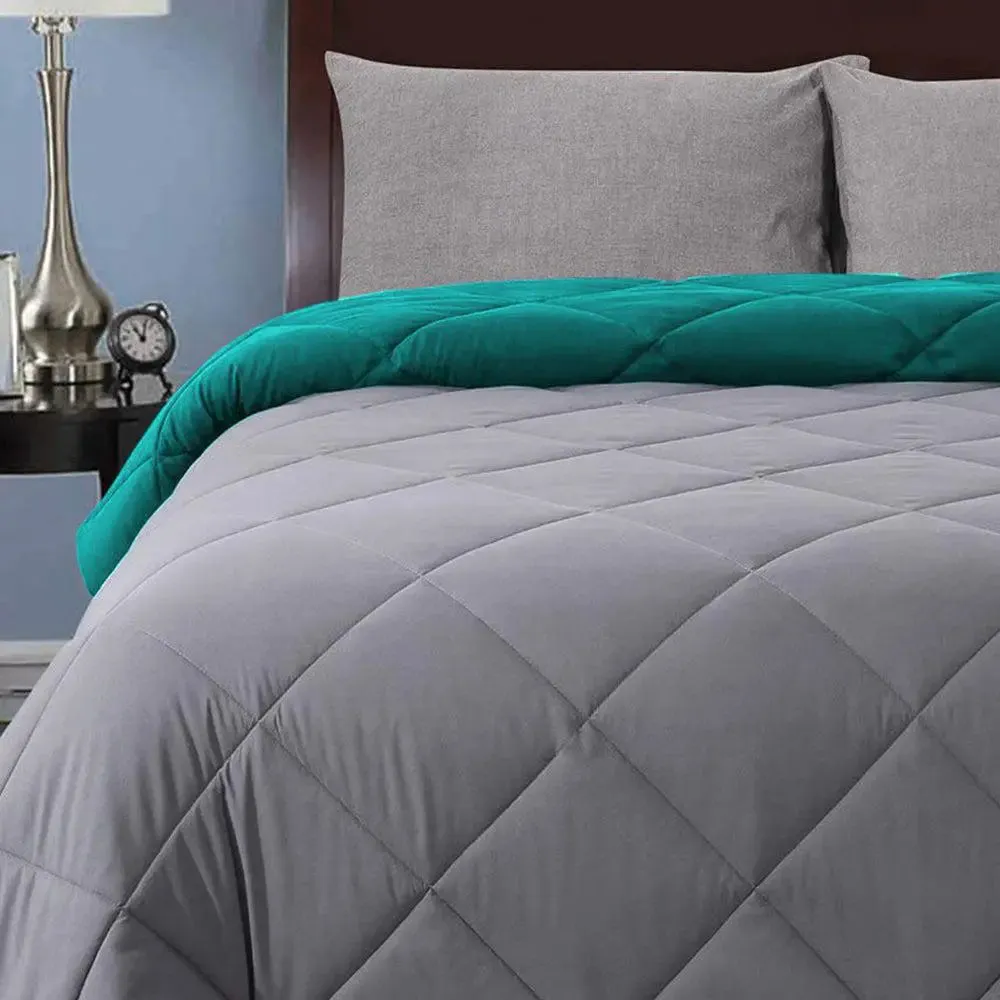 Grey & Turquoise Quilted Double Bed Comforter