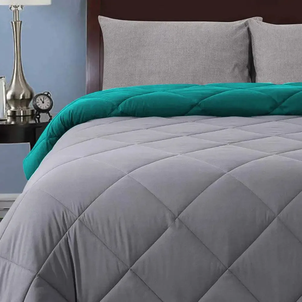 Grey & Turquoise Quilted Single Bed Comforter