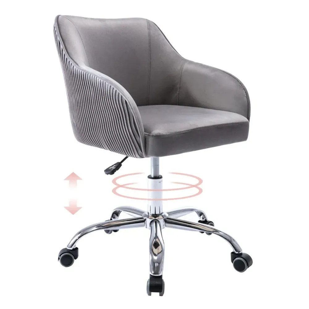 Grey Velvet Ergonomic Swivel Chair Single