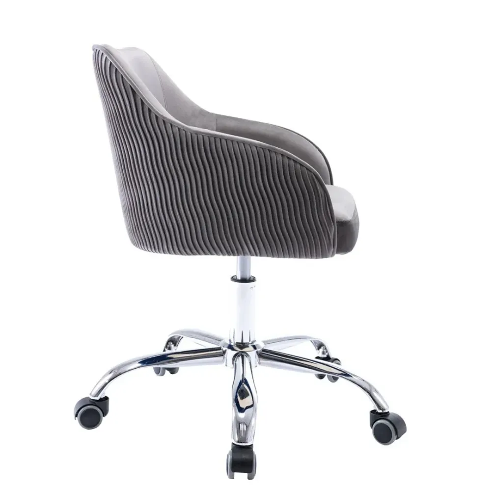Grey Velvet Ergonomic Swivel Chair Single