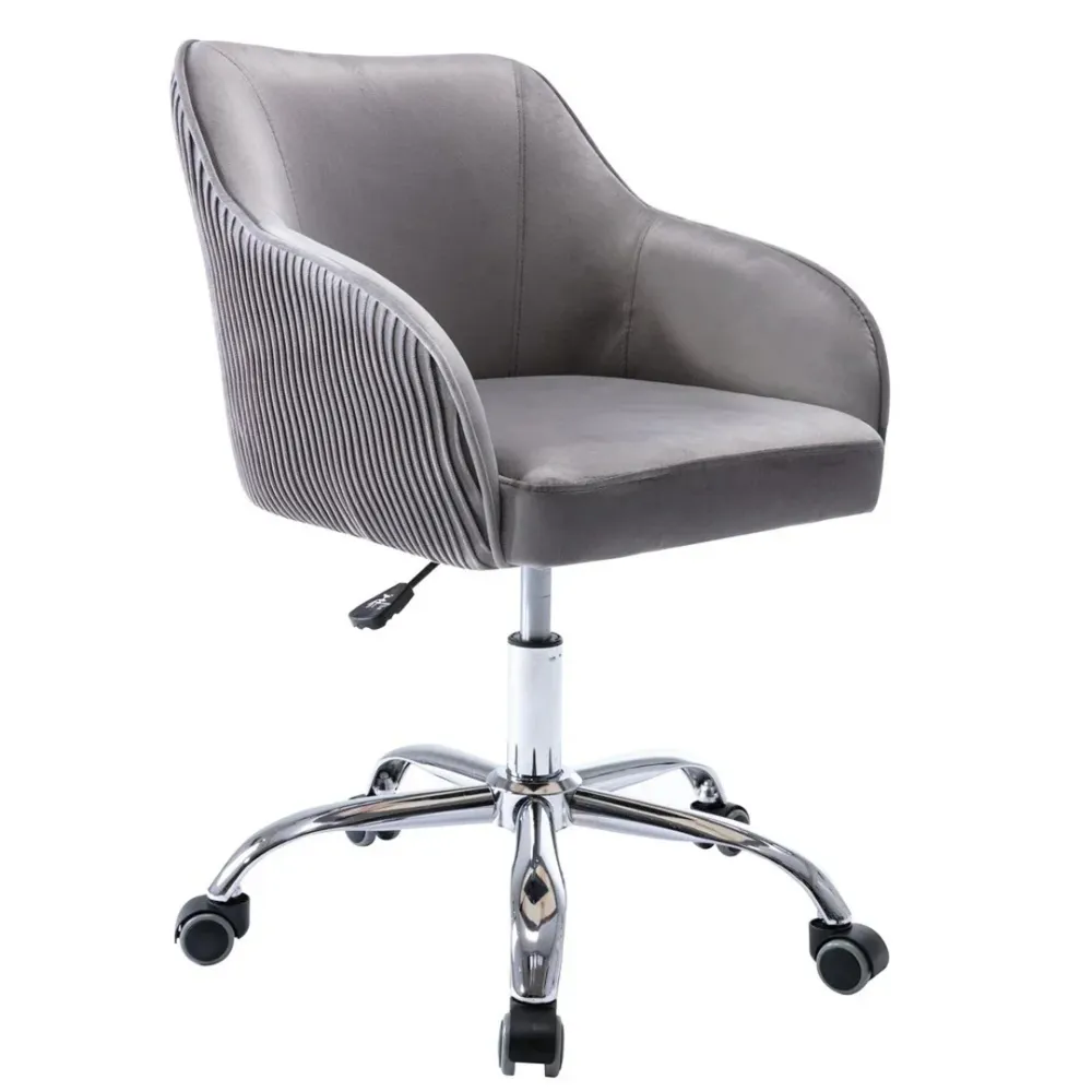 Grey Velvet Ergonomic Swivel Chair Single