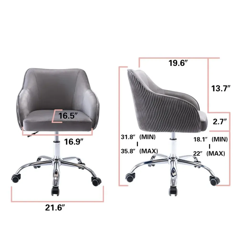 Grey Velvet Ergonomic Swivel Chair Single