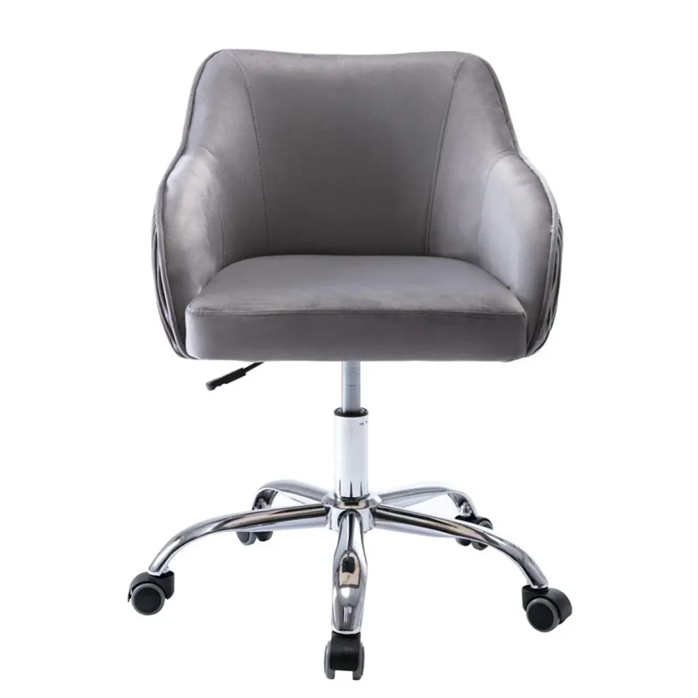 Grey Velvet Ergonomic Swivel Chair Single