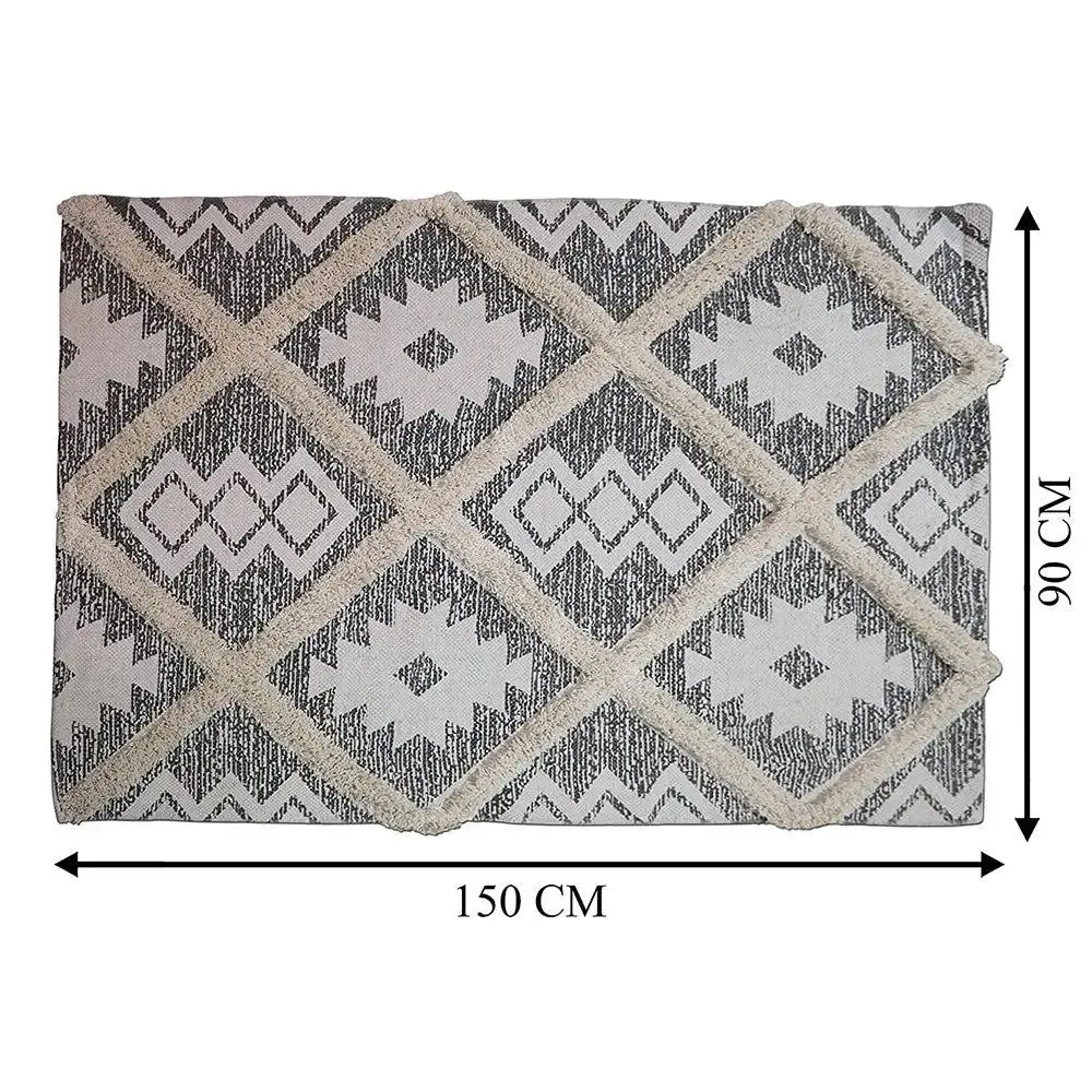 Grey & White Ethnic Pattern Tufted Area Rug (3 x 5) ft