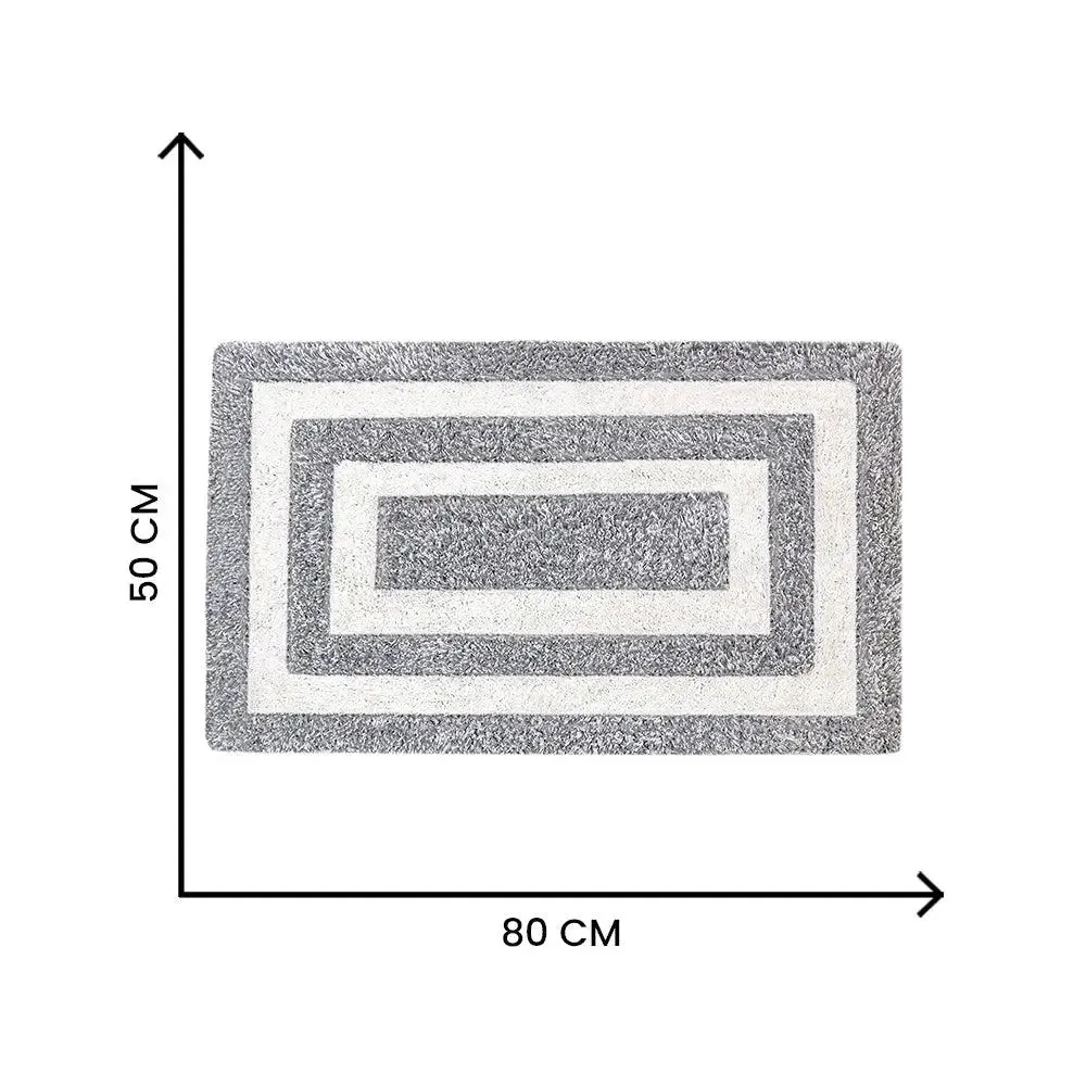 Grey & White Squared Premium Super Soft Cotton Bathmat (50 x 80) cm Single Piece