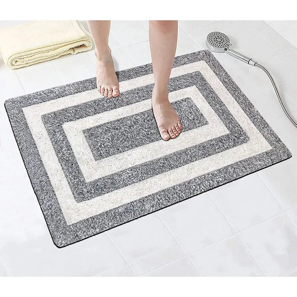 Grey & White Squared Premium Super Soft Cotton Bathmat (50 x 80) cm Single Piece