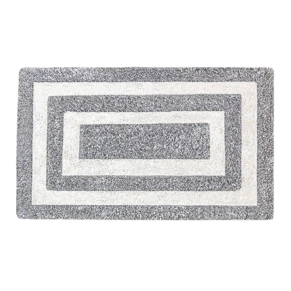 Grey & White Squared Premium Super Soft Cotton Bathmat (50 x 80) cm Single Piece