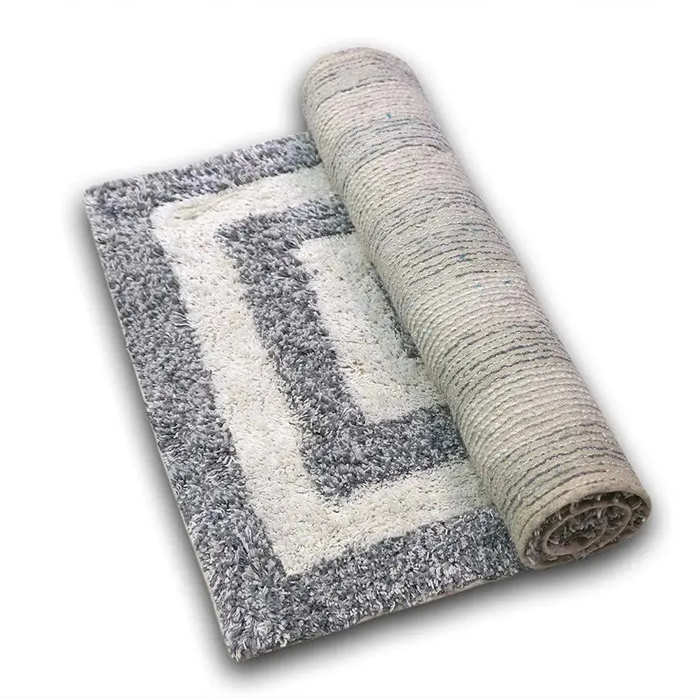Grey & White Squared Premium Super Soft Cotton Bathmat (50 x 80) cm Single Piece