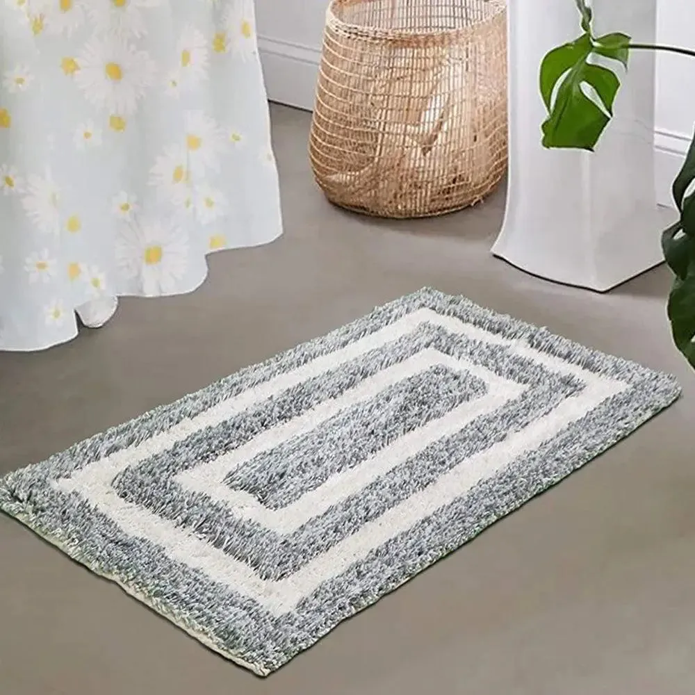 Grey & White Squared Premium Super Soft Cotton Bathmat (50 x 80) cm Single Piece