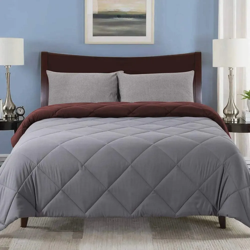 Grey & Wine Quilted Double Bed Comforter