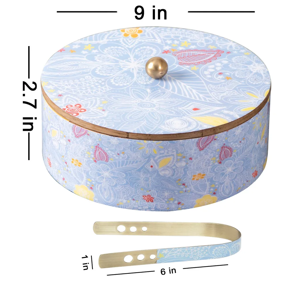 Grey Wood With Enamel Casserole/Chapatti Box With Tong