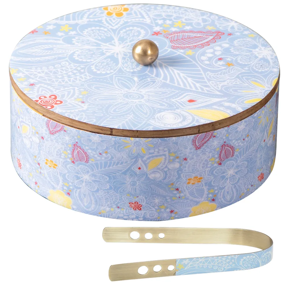 Grey Wood With Enamel Casserole/Chapatti Box With Tong