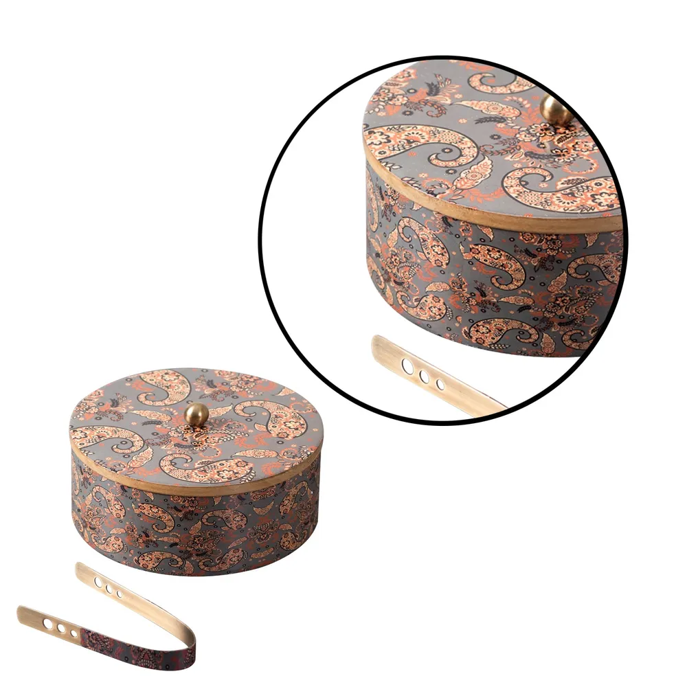 Grey Wooden With Enamel Casserole/Chapatti Box With Tong