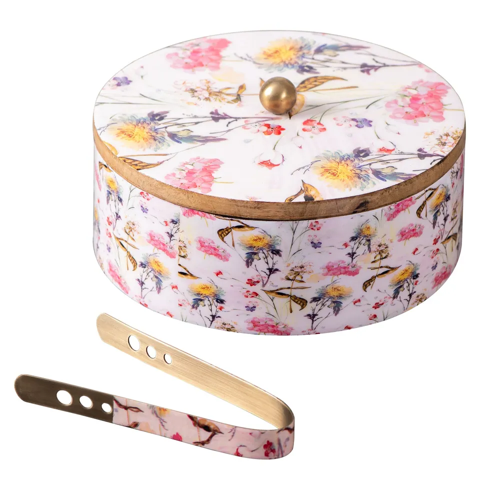 Grey Wooden With Enamel Casserole/Chapatti Box With Tong