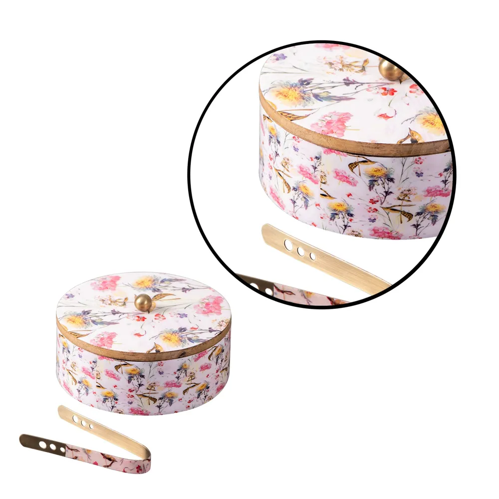 Grey Wooden With Enamel Casserole/Chapatti Box With Tong
