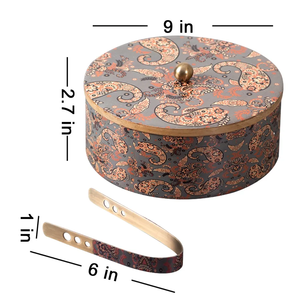 Grey Wooden With Enamel Casserole/Chapatti Box With Tong