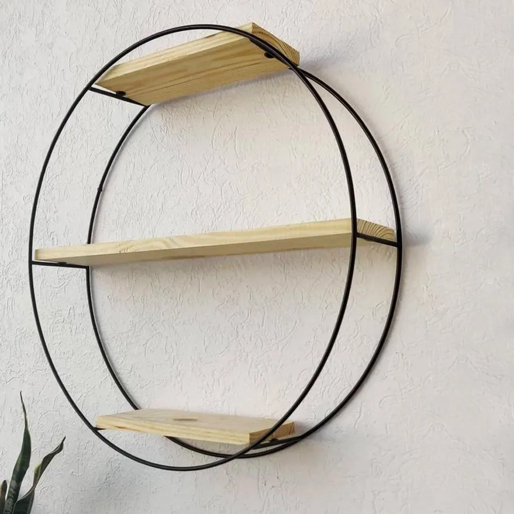 Grista 3 Tier Round Decorative Metal Wall Shelf