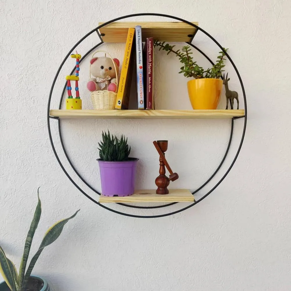Grista 3 Tier Round Decorative Metal Wall Shelf