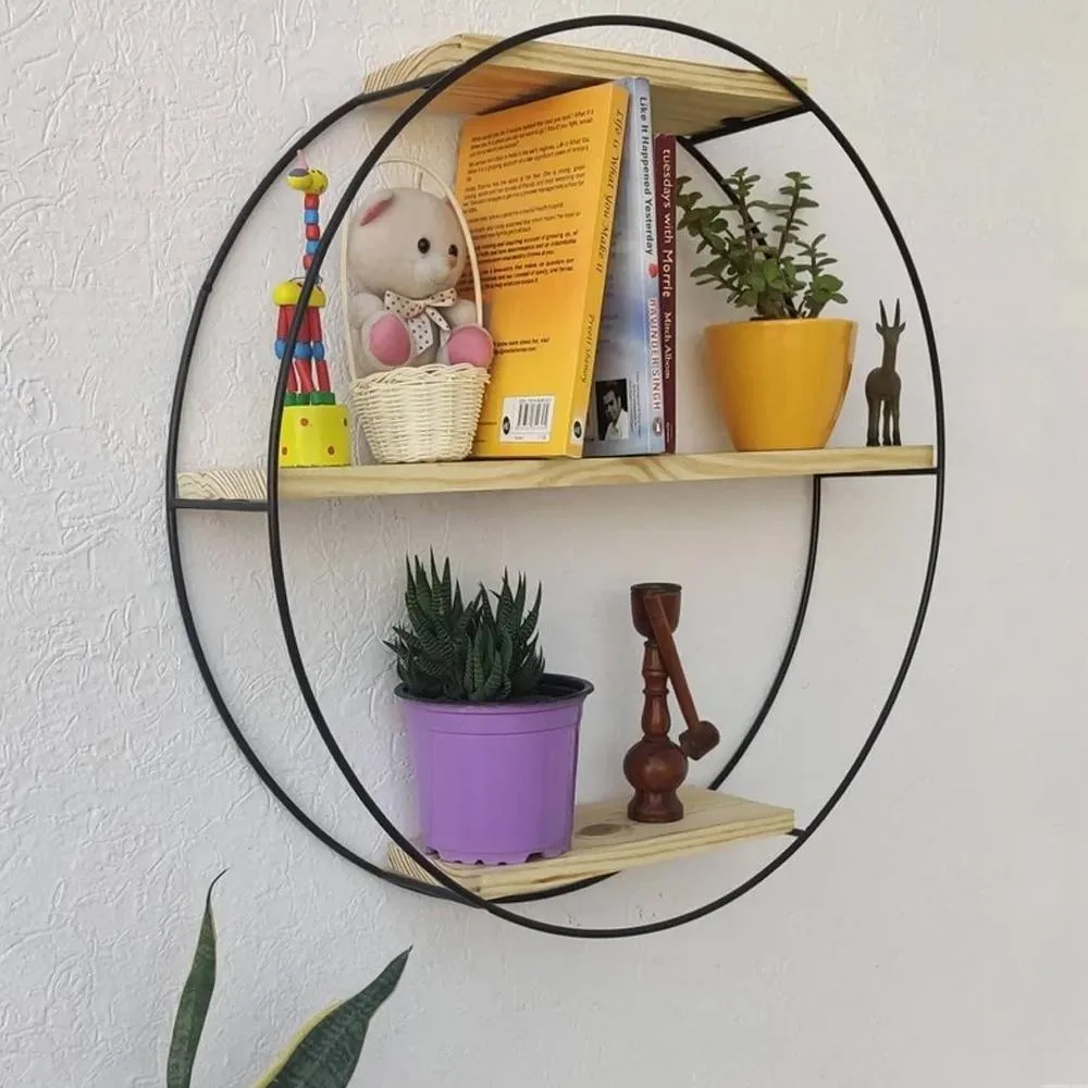 Grista 3 Tier Round Decorative Metal Wall Shelf