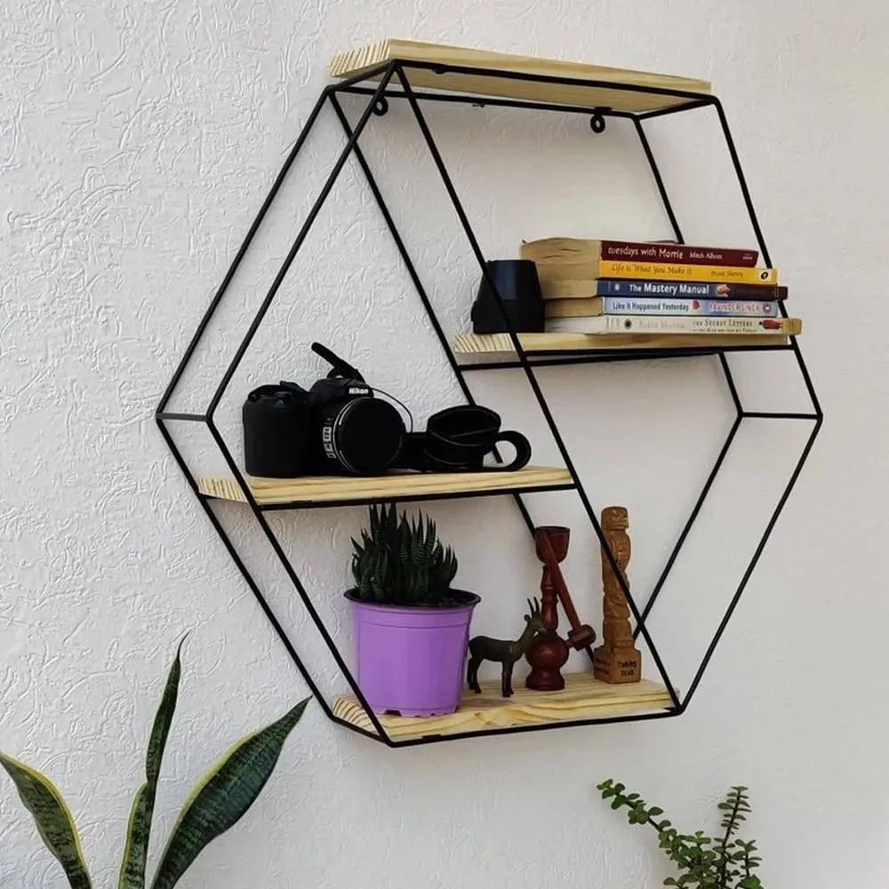 Grista Hexagonal Decorative Metal Wall Shelf