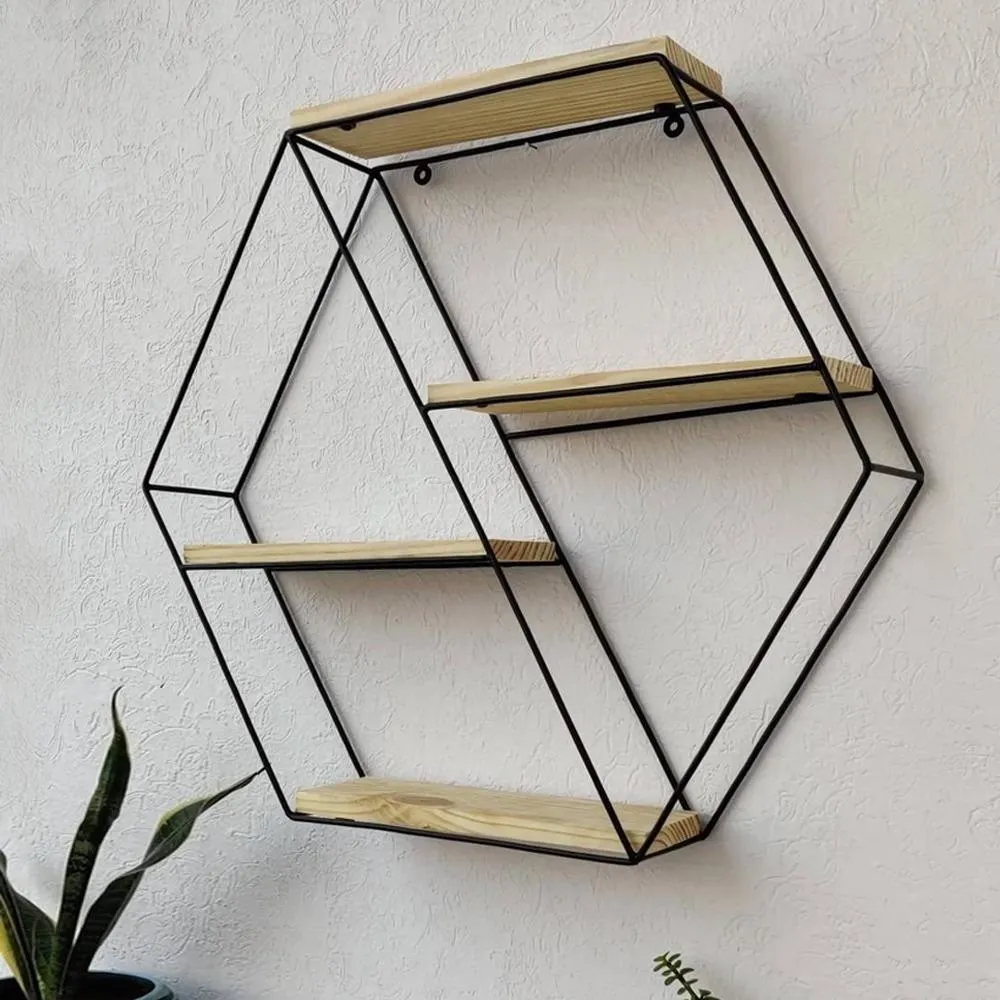 Grista Hexagonal Decorative Metal Wall Shelf