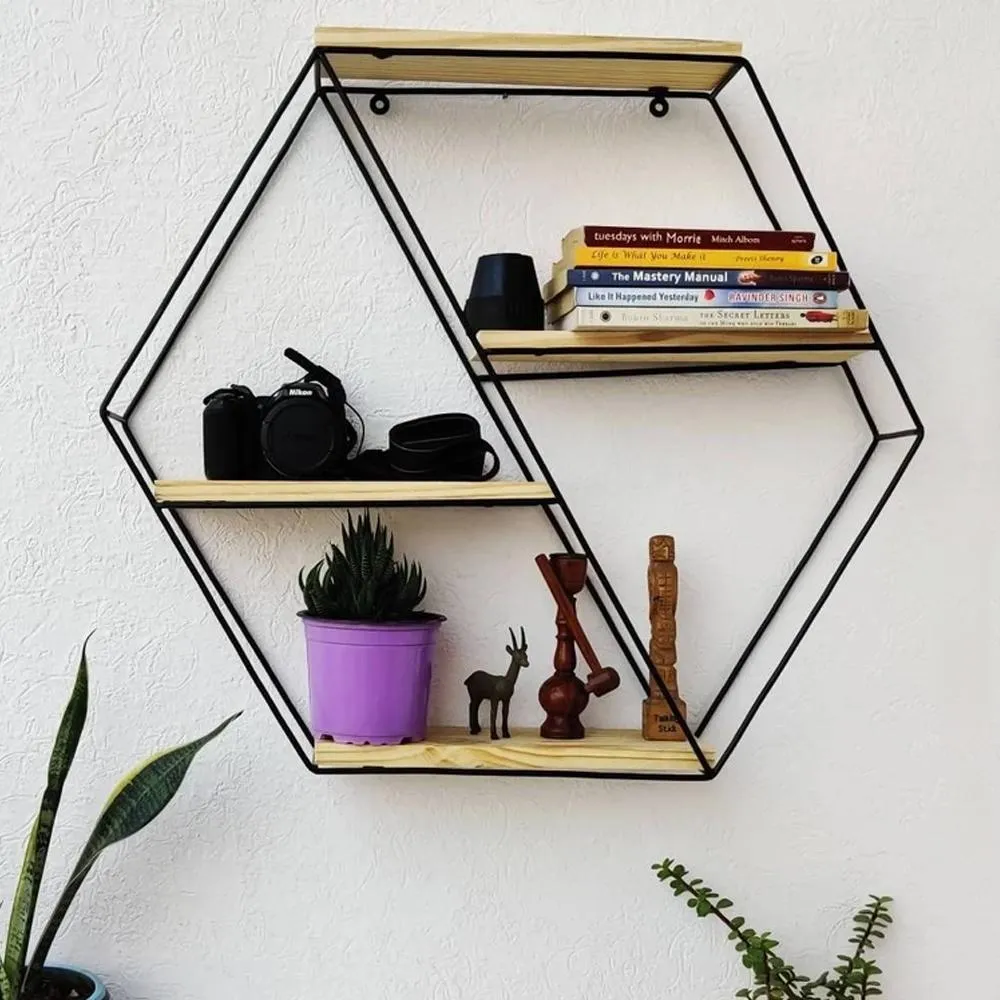 Grista Hexagonal Decorative Metal Wall Shelf