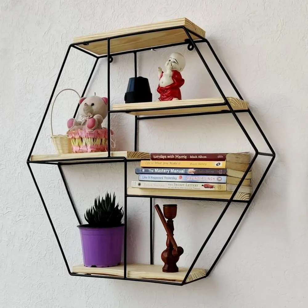 Grista Hexim Decorative Metal Wall Shelf