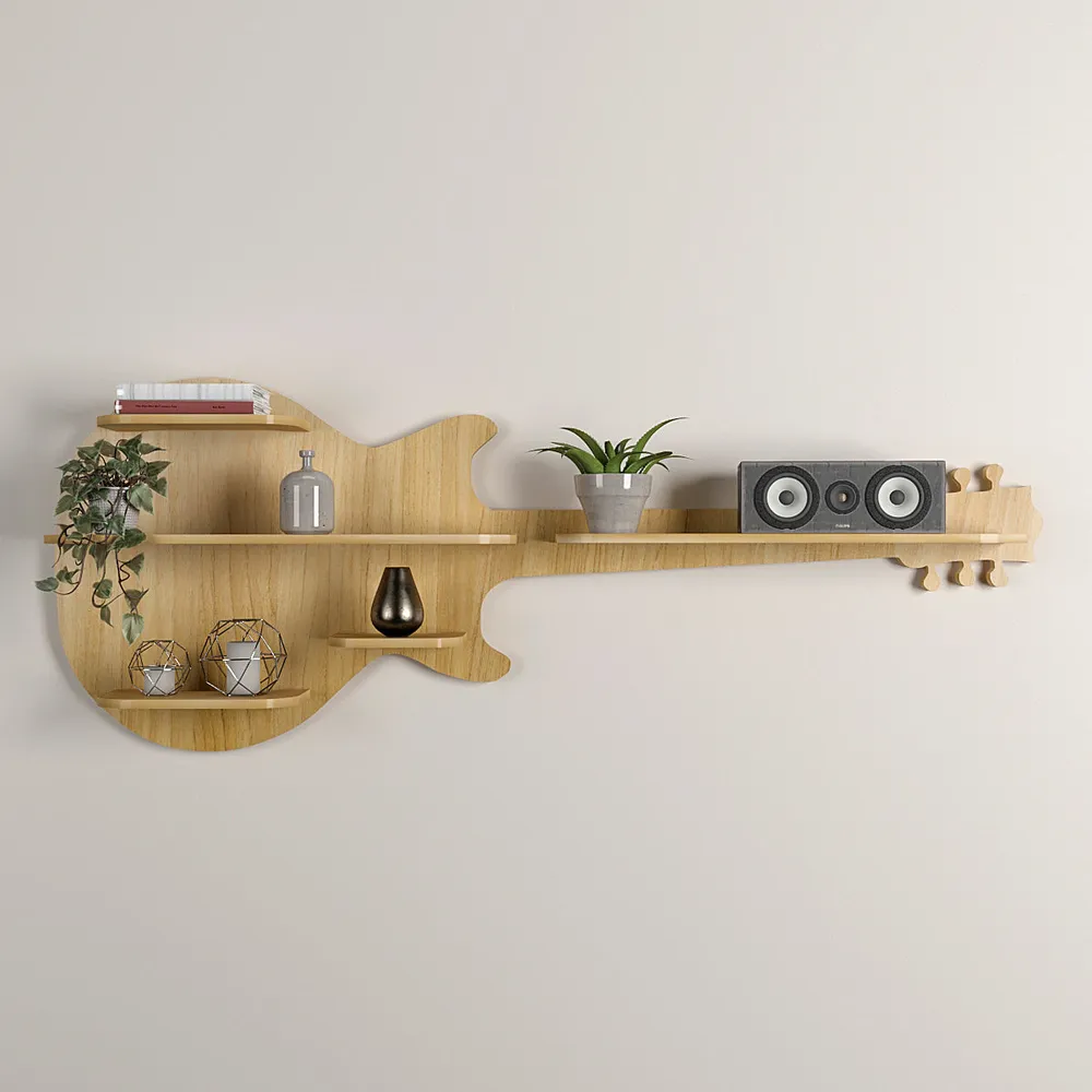 Guitar Backlit Wood Wall Shelf / Book Shelf / Night Light, Light Oak Finish Regular ( 40 inches x 15 inches )