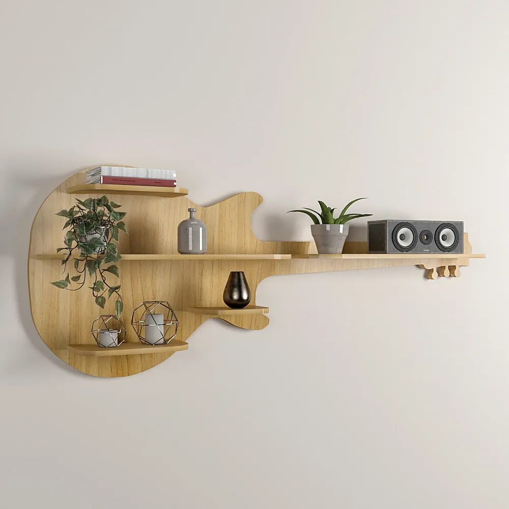 Guitar Backlit Wood Wall Shelf / Book Shelf / Night Light, Light Oak Finish Regular ( 40 inches x 15 inches )