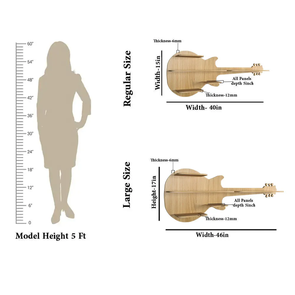 Guitar Backlit Wood Wall Shelf / Book Shelf / Night Light, Light Oak Finish Regular ( 40 inches x 15 inches )