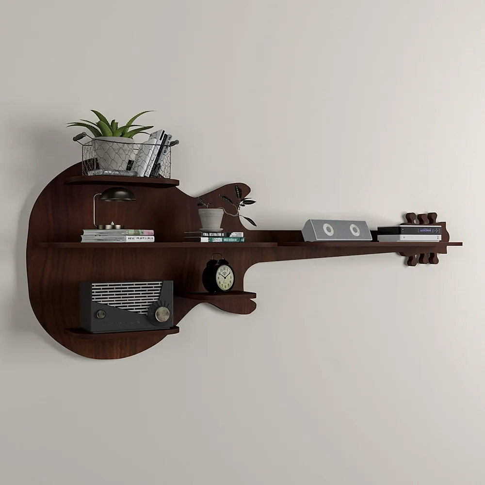 Guitar Backlit Wood Wall Shelf / Book Shelf / Night Light, Walnut Finish Regular ( 40 inches x 15 inches )