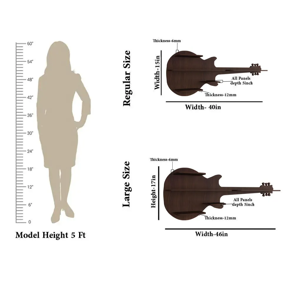 Guitar Backlit Wood Wall Shelf / Book Shelf / Night Light, Walnut Finish Regular ( 40 inches x 15 inches )
