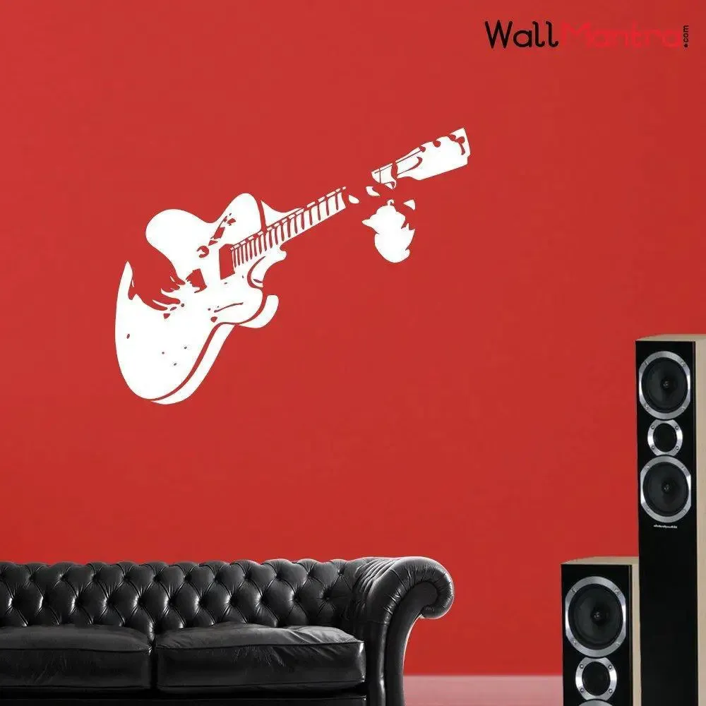 Guitar Music Wall Sticker - White - 122x52cm