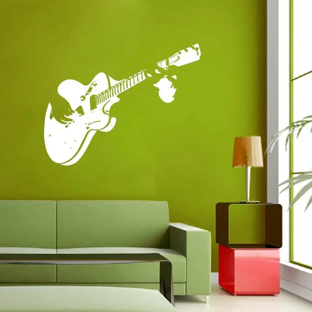 Guitar Music Wall Sticker - White - 122x52cm