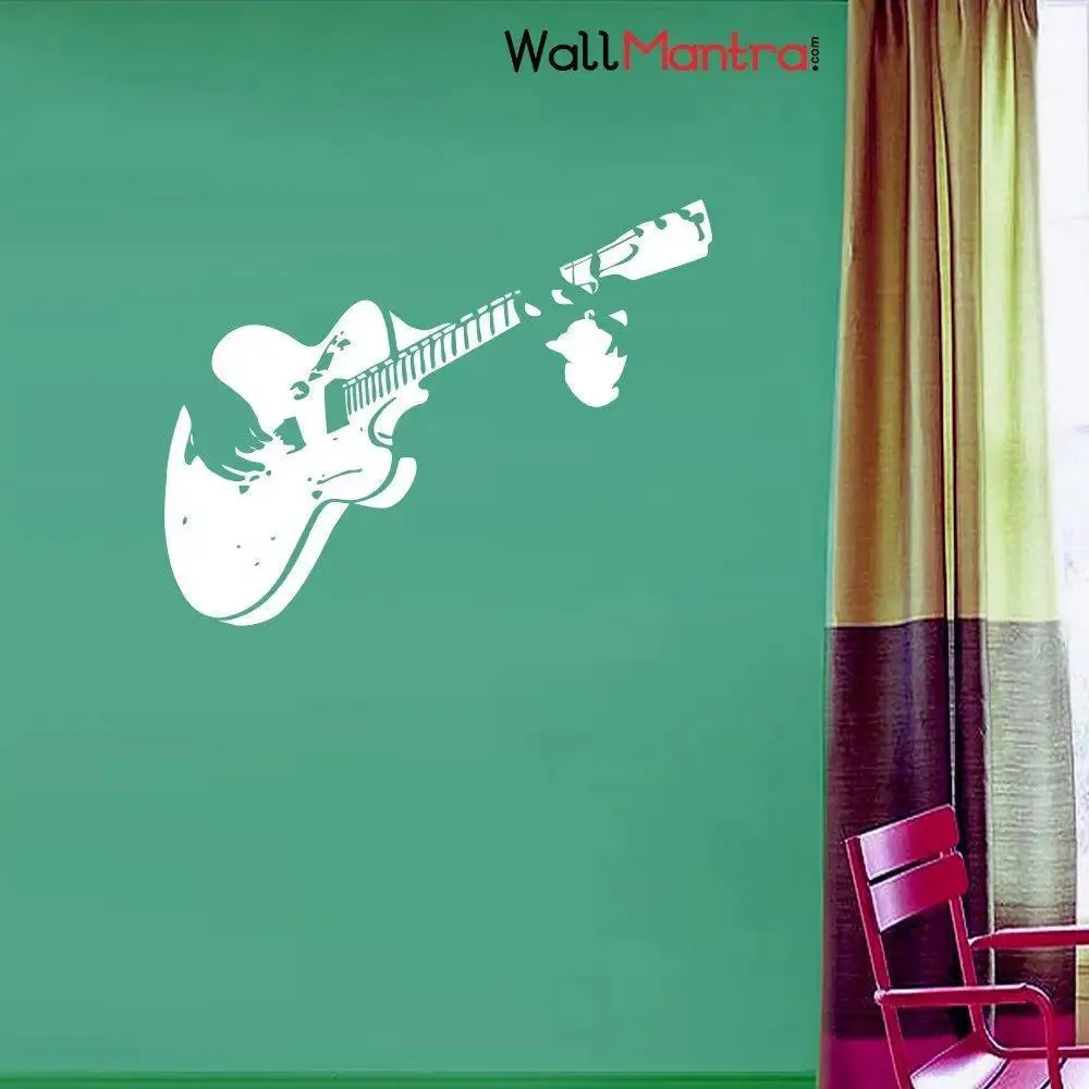 Guitar Music Wall Sticker - White - 122x52cm