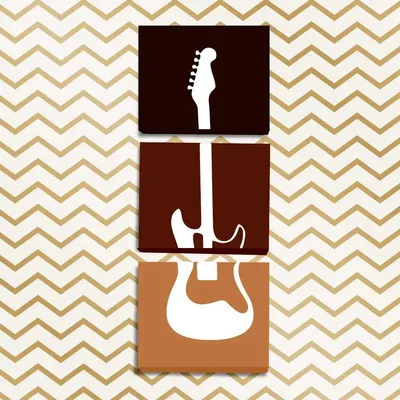 Guitar Painting for Wall / 3 Pieces Canvas Print/Stretched and Framed on Wood / 12" W x 32" H