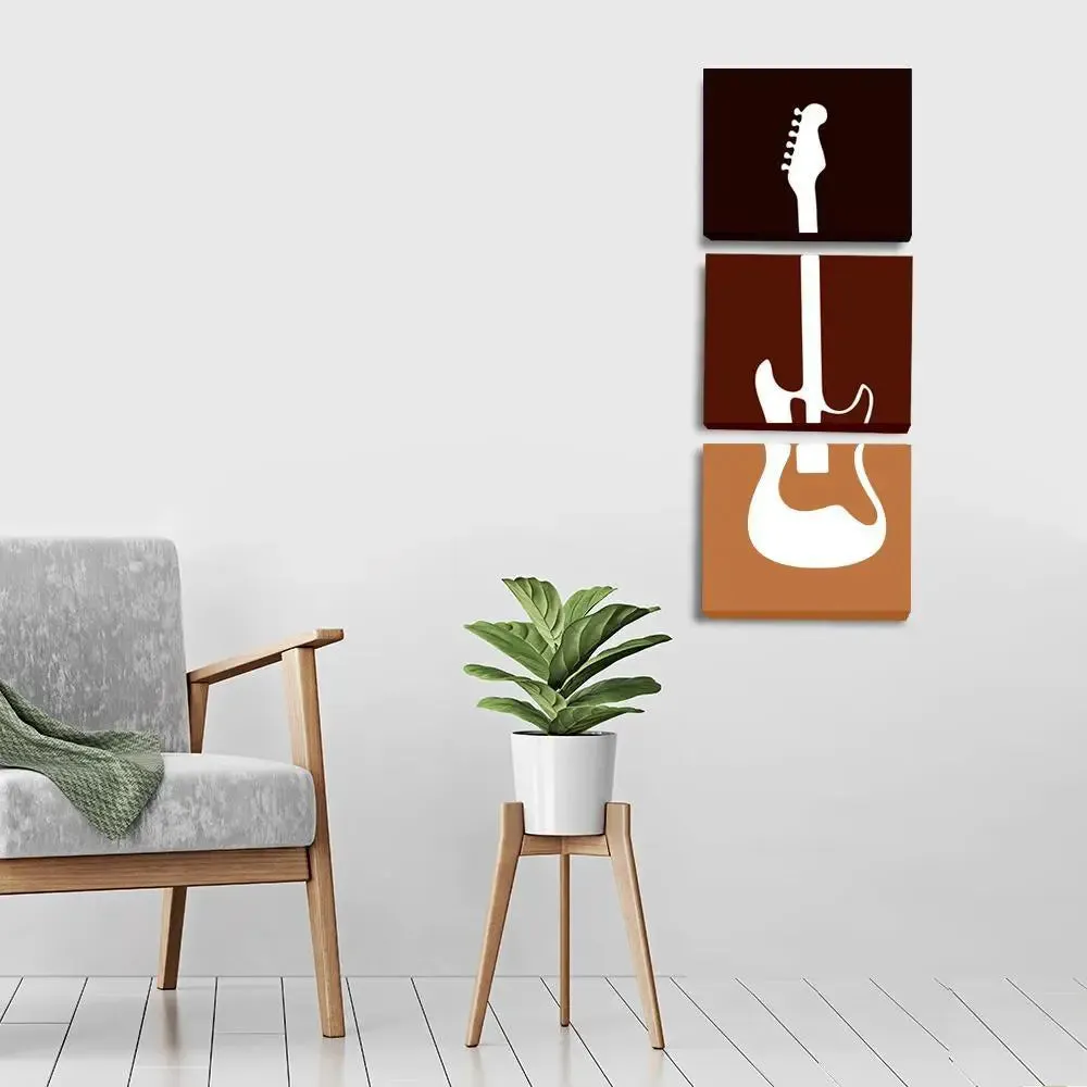 Guitar Painting for Wall / 3 Pieces Canvas Print/Stretched and Framed on Wood / 12" W x 32" H