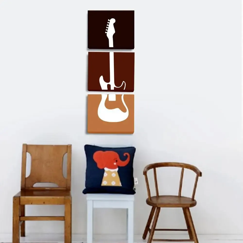 Guitar Painting for Wall / 3 Pieces Canvas Print/Stretched and Framed on Wood / 12" W x 32" H